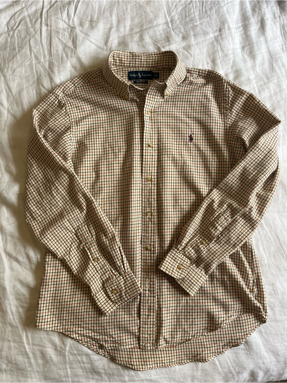 Ralph Lauren Cream Button-Down Plaid Shirt with Red & Navy Checks